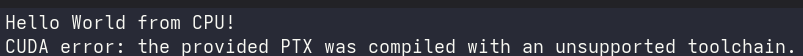 Failed hello world CUDA output